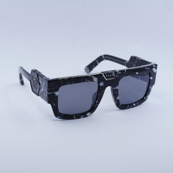 🕶️ New Philipp Plein SPP092M Z21G Sunglasses - Marbled Black Frame, Grey Lenses